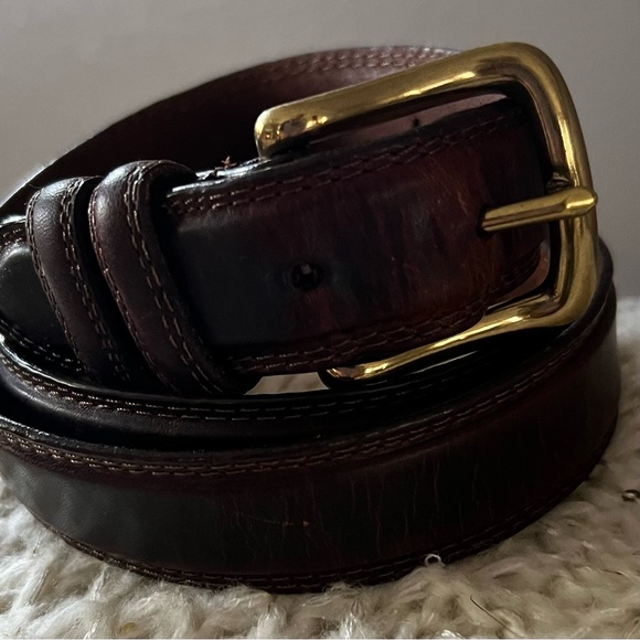 Vintage BROWN Genuine LEATHER OIL TANNED COWHIDE Belt With SOLID BRASS BELT 38 - Picture 4 of 9
